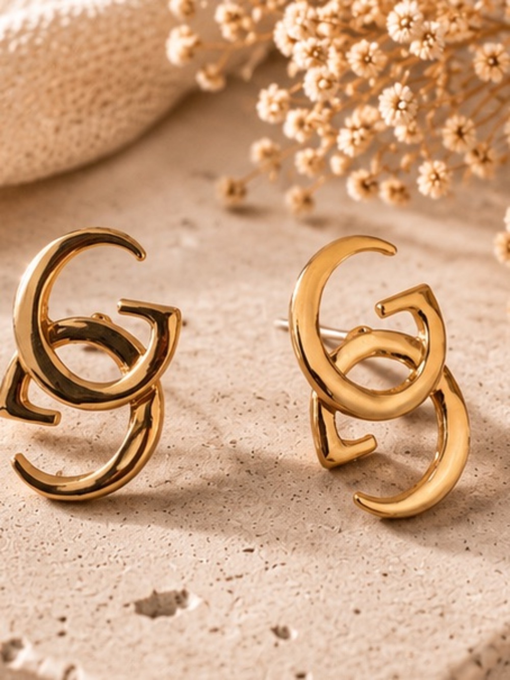 Designer Inspired Gold Interlocking G Stud Earrings